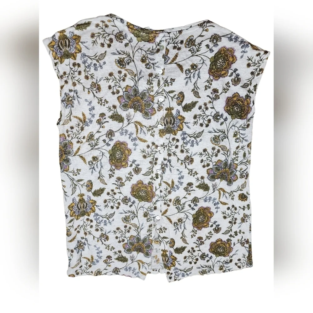 Rachel Ashwell 100% Linen Floral Cap Sleeve Blouse, Medium - Picture 7 of 9